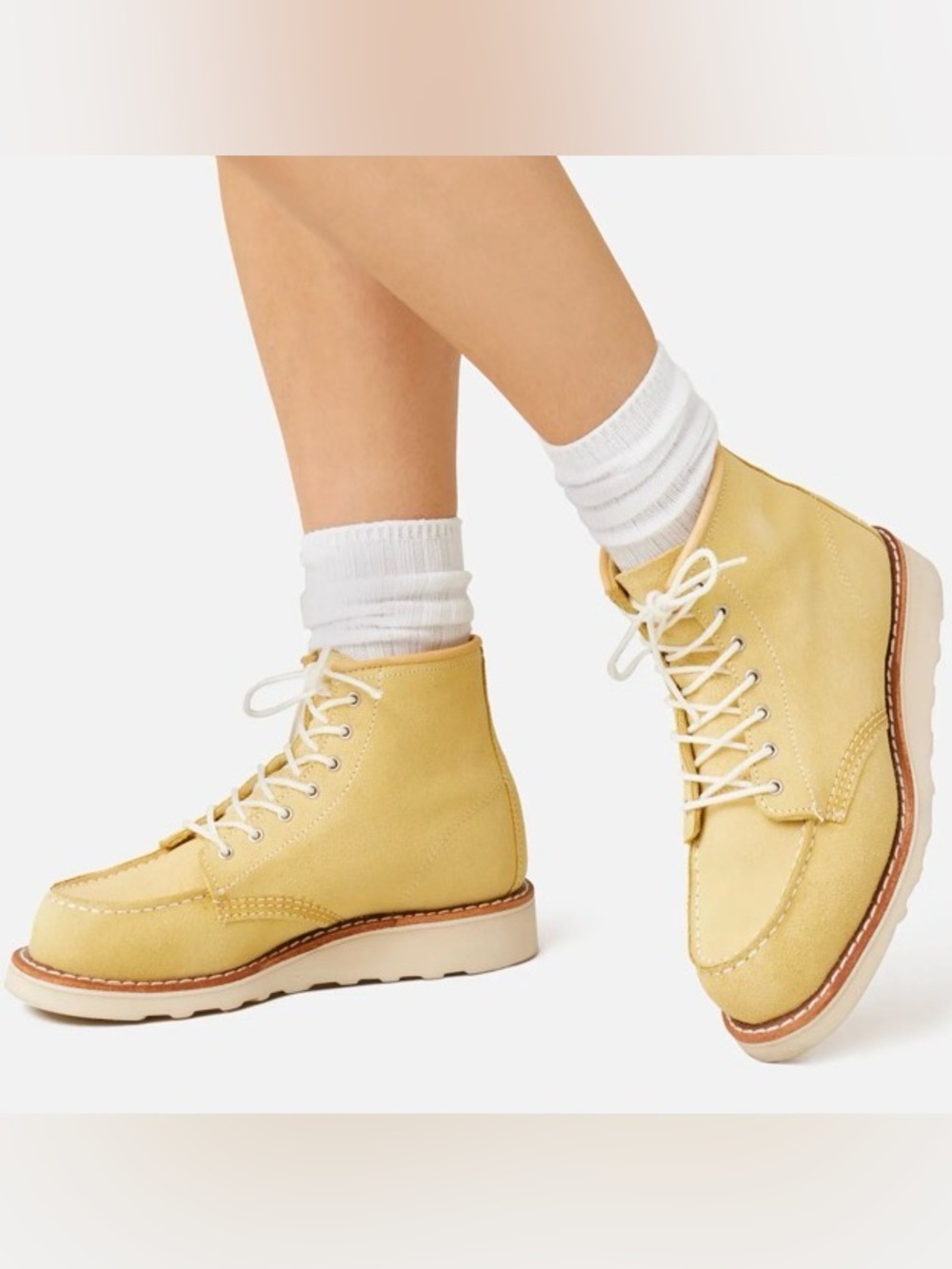 Red Wing Shoes Lace-Up Moc Toe Boots in Light Tan Suede